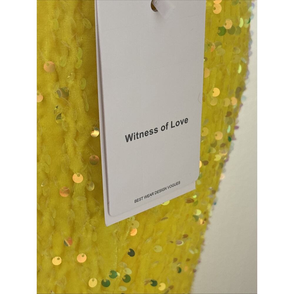 Witness of Love Evening Gown Size 14 Yellow Fully Beaded Sequin V-Neck Formal - Picture 8 of 13